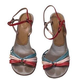 Marc Jacobs Red Pink Green Strappy High‎ Heel Sandals, Size 6